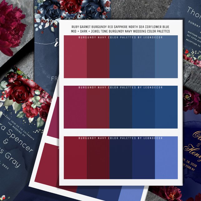Burgundy Navy & Jewel Tone Bröllop Färg Palettes (Burgundy Navy Wedding Color Palette featuring 3 separate color palettes for your Navy Burgundy color)