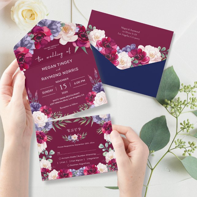 Burgundy Navy  Modern Bloom Vintage bröllop (Skapare uppladdad)