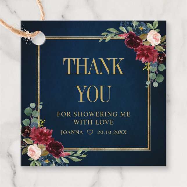 Burgundy Navy  Möhippa Tack Gåvor Etiketter (Framsida)