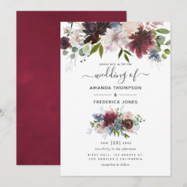 Burgundy, Navy och Blush Blommig Bröllop Inbjudningar