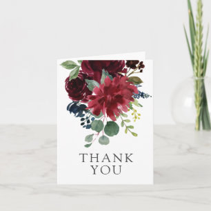 Burgundy Navy och Blush Elegant Blommig Tacksamhet Tack Kort