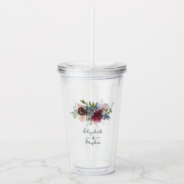 Burgundy, Navy och Blush Rosa Bröllop Take Away Mugg (Framsida)