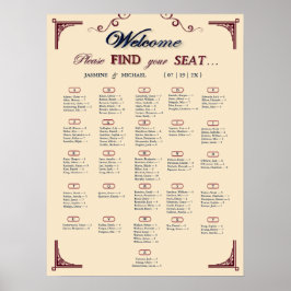 Burgundy Navy och Elfenbens Chic Bröllopsställning Poster