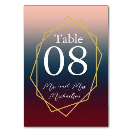 Burgundy Navy  Ombre Geometric Bröllop Bordsnummer
