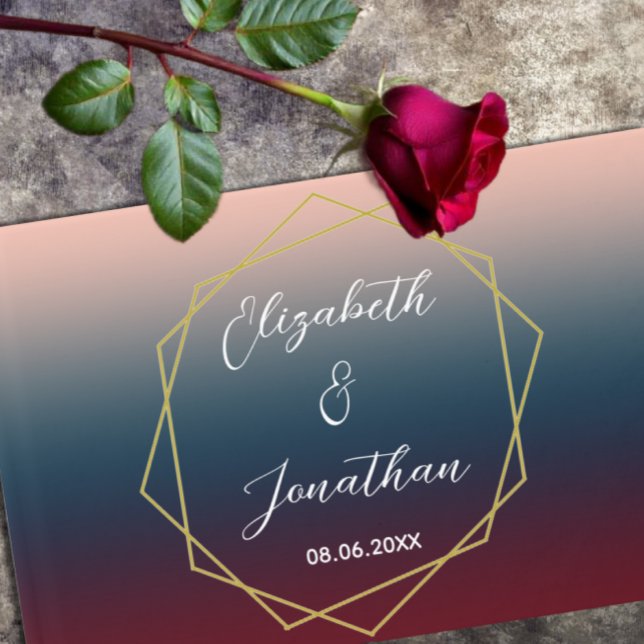 Burgundy Navy  Ombre Geometric Bröllop Gästböcker (Skapare uppladdad)
