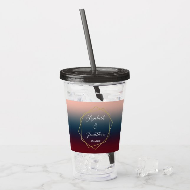 Burgundy Navy  Ombre Geometric Bröllop Take Away Mugg (Framsida Ice)