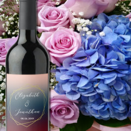 Burgundy Navy  Ombre Geometric Bröllop Vinflaska Etikett