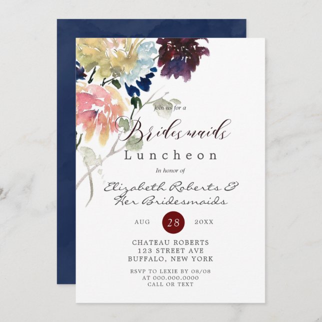 Burgundy Navy  Peony Bridesmaids Luncheon (Fram/baksida)