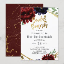 Burgundy Navy Peony Guld Bridesmaids Luncheon