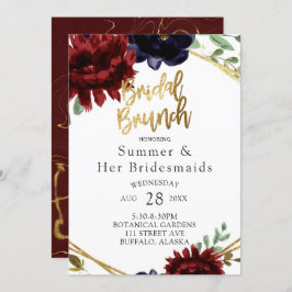 Burgundy Navy Peony Guld Bridesmaids Luncheon Inbjudningar