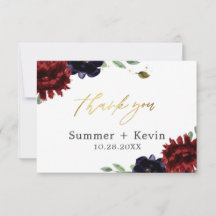 Burgundy Navy Peony Guld Bröllop Tack