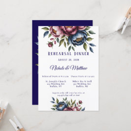 Burgundy Navy &  Peony Rehearsal Dinner Inbjudningar