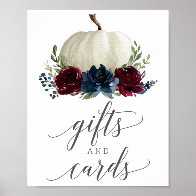 Burgundy Navy Pumpkin Presentkort och kort skylt (Framsidan)