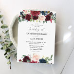 Burgundy & Navy,  Rosa Blommigt Bröllop 2 Invit Inbjudningar<br><div class="desc">Hämta redot till dina gäster för fantastisk med dina inbjudningar till Blommigten Burgundy,   Rosa och marinbröllop.</div>