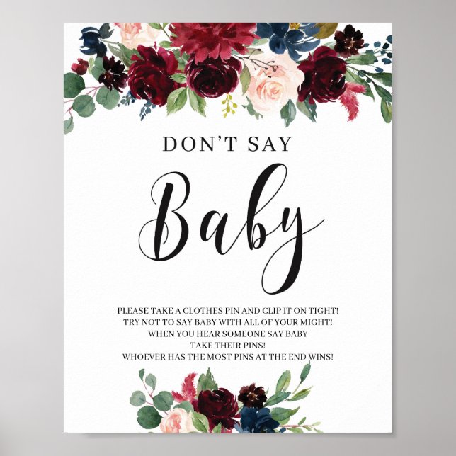 Burgundy navy  rosa blommigt donta säger baby poster (Framsidan)