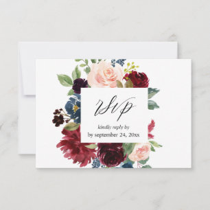 Burgundy & Navy,  Rosa Blommigt med OSA av måltide Kort