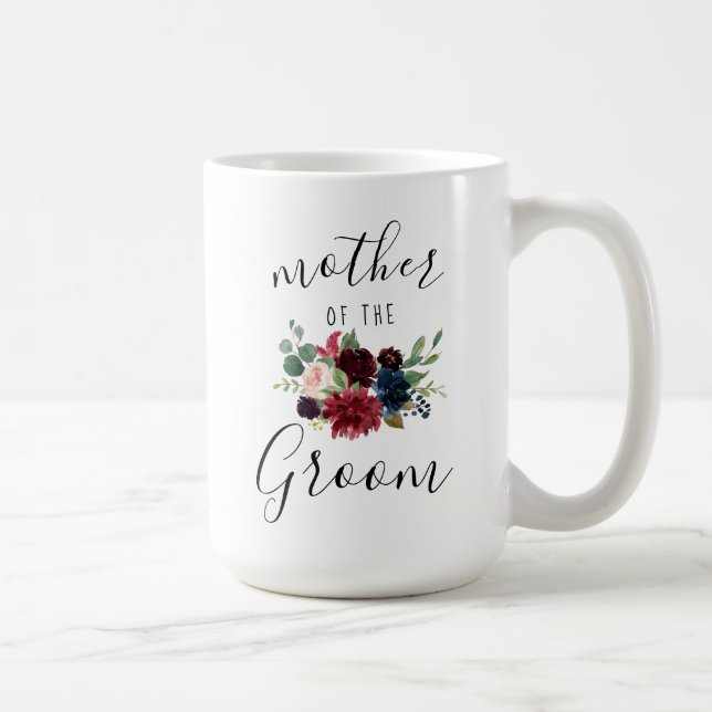 Burgundy Navy Rosa Blommigt Mor i Groom 15oz Kaffemugg (Höger)