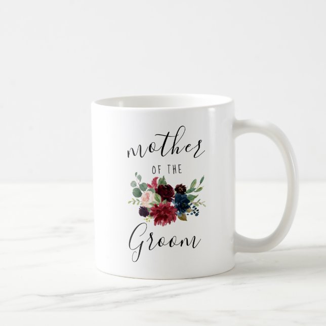 Burgundy Navy Rosa Blommigt Mor i Groom Gift Kaffemugg (Höger)