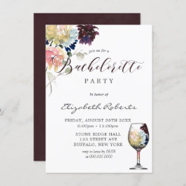 Burgundy Navy Rosa Peony Bachelorette Party Inbjudningar