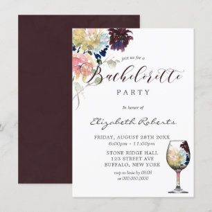 Burgundy Navy  Rosa Peony Bachelorette Party Inbjudningar
