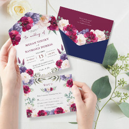 Burgundy Navy Rustic Chic Blommigt OSA