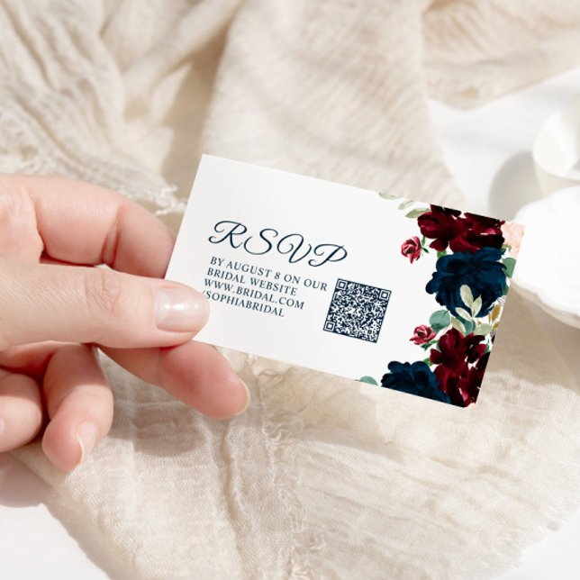 Burgundy & Navy Rustic Möhippa QR OSA Tilläggskort (Skapare uppladdad)