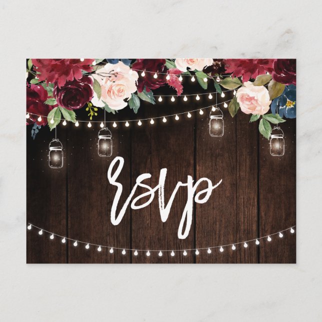 Burgundy Navy String Light Mason burk OSA Vykort (Framsida)