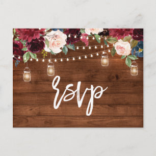 Burgundy Navy String Light Mason burk OSA Vykort