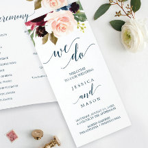 Burgundy Navy Tri-Fold-Bröllopsprogram