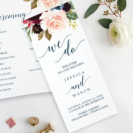 Burgundy Navy Tri-Fold-Bröllopsprogram Reklamblad