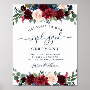 Burgundy Navy Unplugged Bröllop Ceremony Poster
