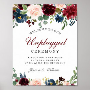 Burgundy Navy Unplugged Bröllop Ceremony Poster
