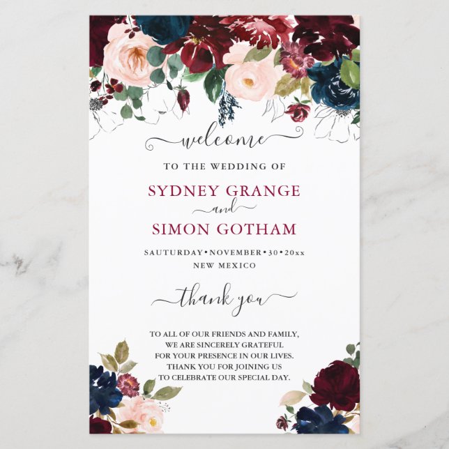  BURGUNDY NAVY VATTENFÄRGFLÖDEN (Framsida)