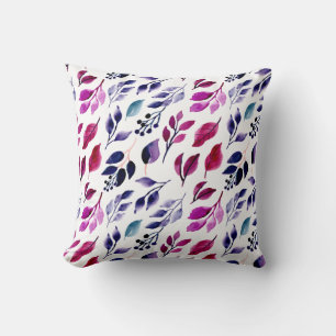Burgundy, Navy Watercolor Löv & Berries Pillow Kudde