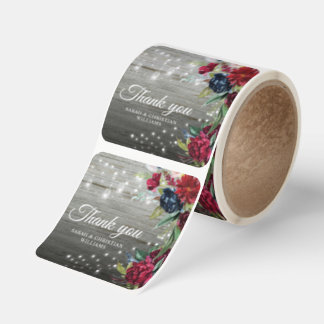 Burgundy Navy Wedding Thank You Stickers – Rustic  Fyrkantigt Klistermärke