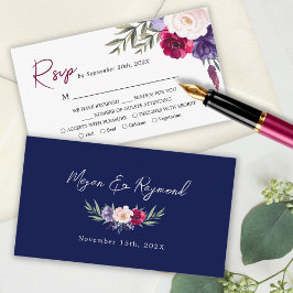 Burgundy Navyblå Blush Blommig Bröllop RSVP-kort Tilläggskort