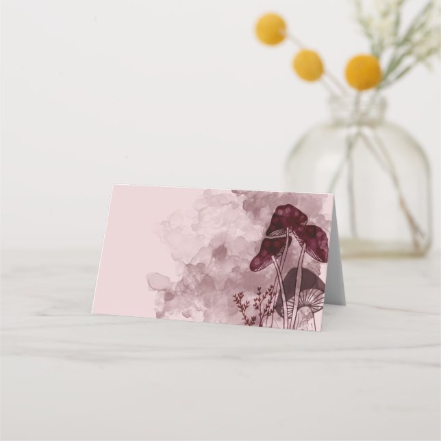 Burgundy Neon Svampar Placeringskort (Framsida)