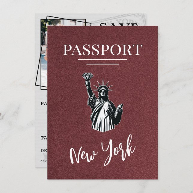 Burgundy New York City Passport sparar datumet Spara Datumet (Fram/baksida)