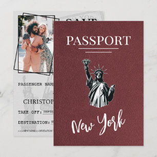 Burgundy New York City Passport sparar datumet Spara Datumet
