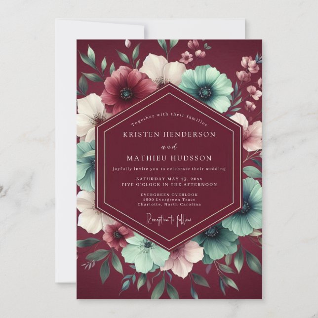 Burgundy Nocturne Botanical Wedding Inbjudningar (Framsida)