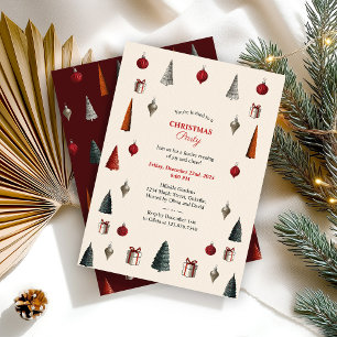 Burgundy och Beige Retro-julen Party Inbjudningar