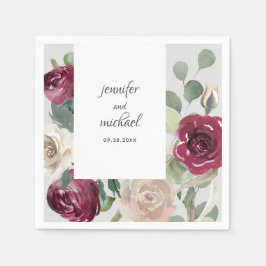 Burgundy och Beige Rustic Blommigt Bröllop Pappersservett