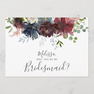 Burgundy och Blå Blommigt blir min briljant Inbjudningar