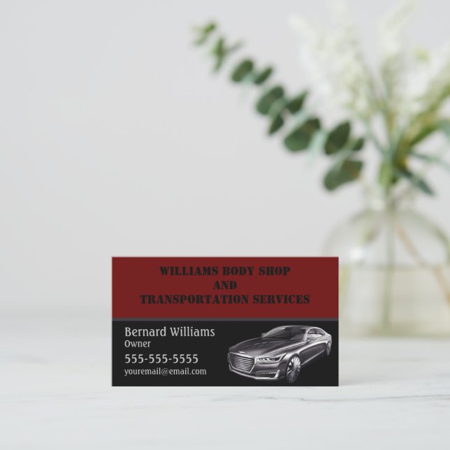 Burgundy- och Black Driving Services Visitkort (Stående Fram)