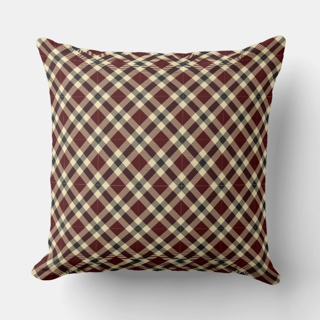 Burgundy och Black Tartan Play 2 Square Pillow Kudde (Framsida)