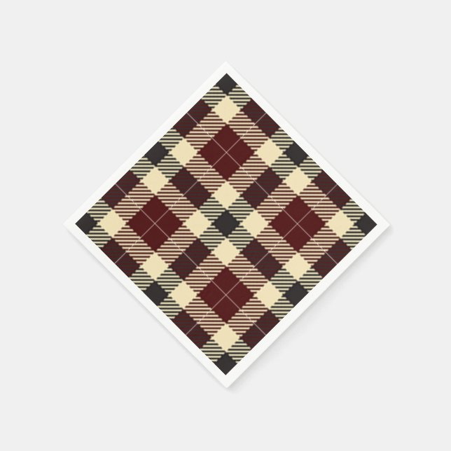 Burgundy och Black Tartan Play Papper Napkins Pappersservett (Hörn)