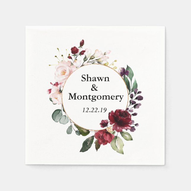 Burgundy och  blöjor för Ro-Bröllop Pappersservett (Framsidan)