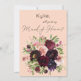 Burgundy och Blommigt är min Maid of honor? Rosa Inbjudningar