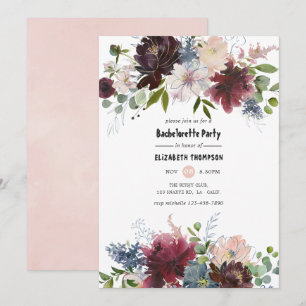 Burgundy och Blommigt Bachelorette Party Inbjudningar
