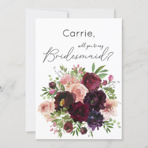 Burgundy och  Blommigt blir du min bridesaid? Inbjudningar
